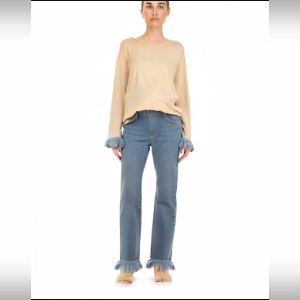 Müm maternity boho fringe ankle jeans size small